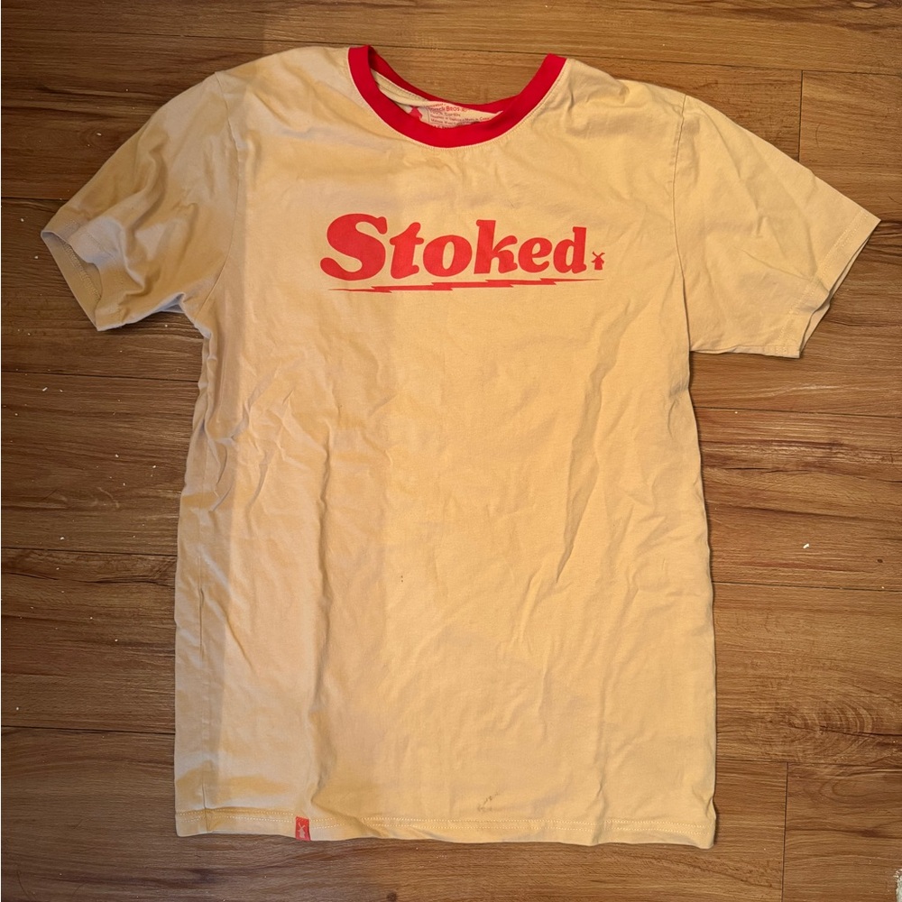 Dutch bros Beige T-Shirt with Red Accents
